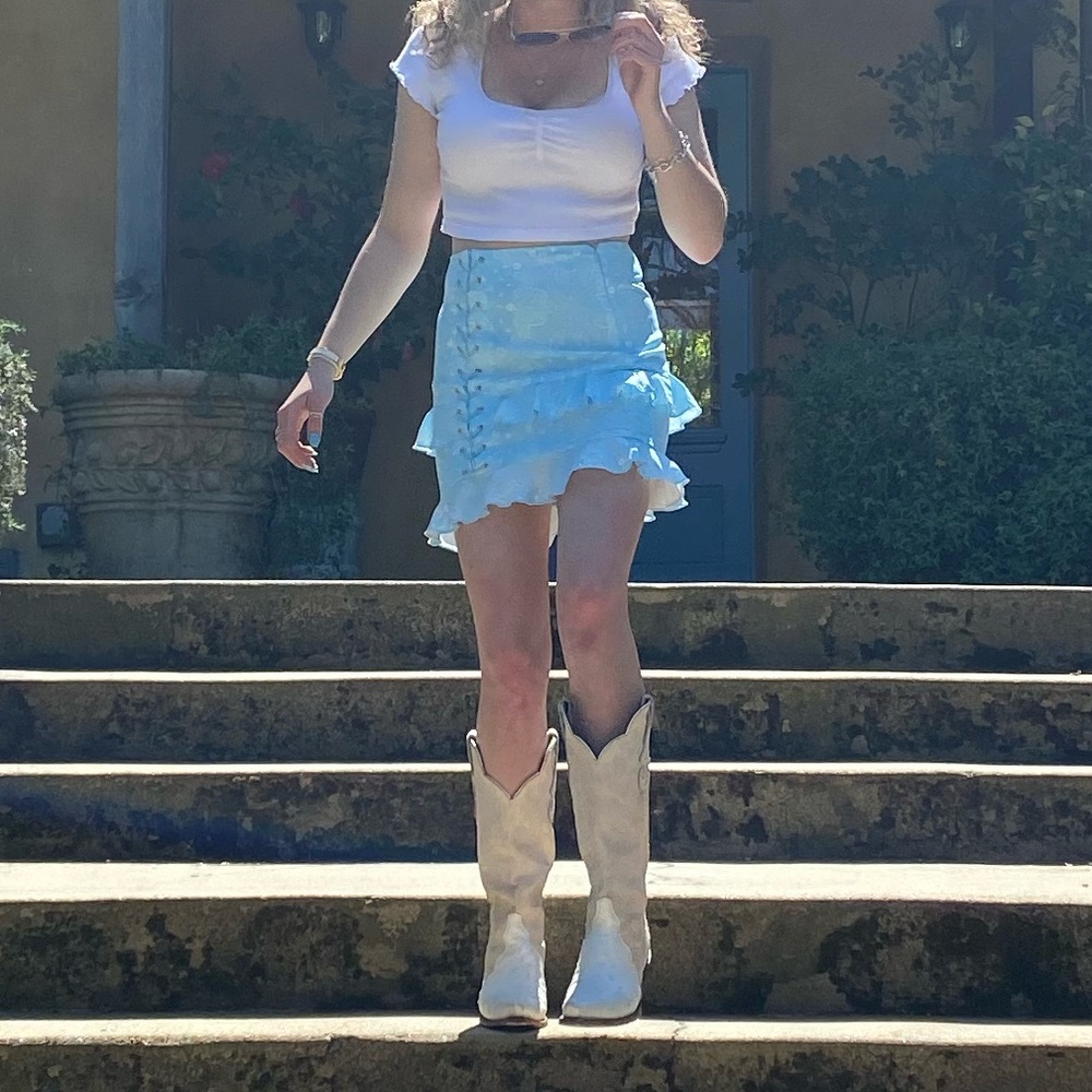 Tiger Mist Small Turquoise Lace Up Skirt